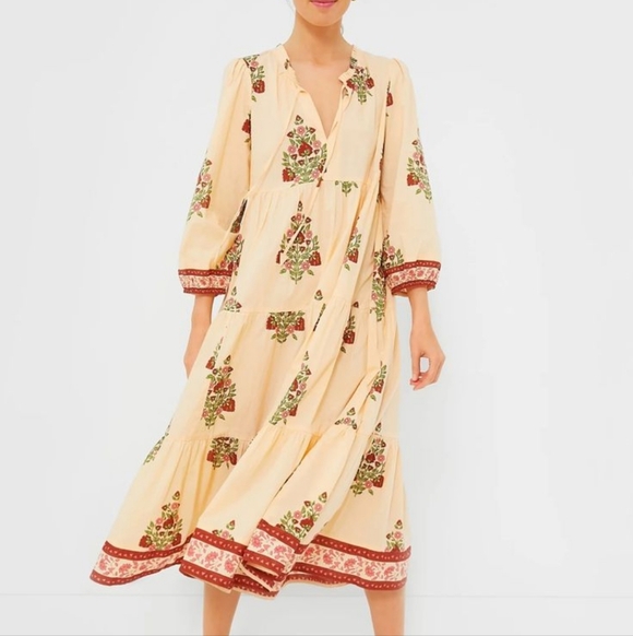 Tuckernuck Blush Chandellier Long Sleeve Floral Maxi Salty Paloma Caftan Dress L - Picture 3 of 10